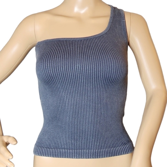 Bella Seamless stretch ribbed one shoulder top - Picture 1 of 15